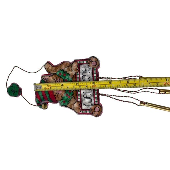 Handmade Finished Cross-Stitched Christmas Kitty Cat Welcome Sign Wind Chimes - Picture 6 of 7